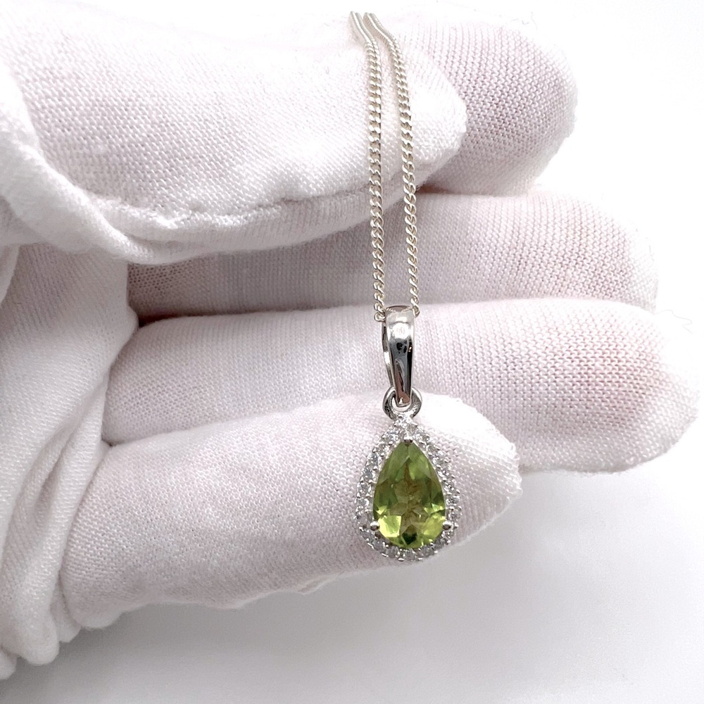 Genuine Peridot & Clear Cz .925 Sterling Silver Necklace - Picture 7 of 14
